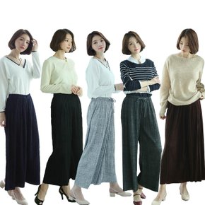 편한 주름팬츠 옐린/카브라 여성용 일자바지 9부 기장 가을 봄 다계절 착용 가능 고무줄 밴딩
