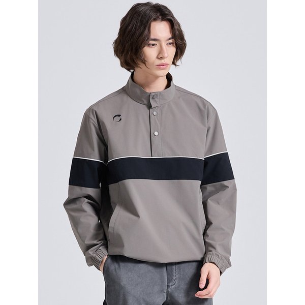 남성 배색블럭 하이넥 아노락 우븐탑 카키베이지