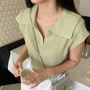 / 캡소매 여름 뽀글이 오픈카라넥 파스텔 니트_5