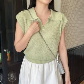 / 캡소매 여름 뽀글이 오픈카라넥 파스텔 니트_5