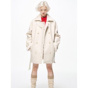 FAUX SHEARING TRENCH HALF COAT_IVORY IVORY