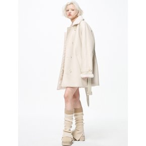 FAUX SHEARING TRENCH HALF COAT_IVORY IVORY