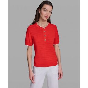 칼라거펠트 우먼 콘트라스트 트림 Short-Sleeve 스웨터 - Apple 레드 Soft 화이트 26580887 1391
