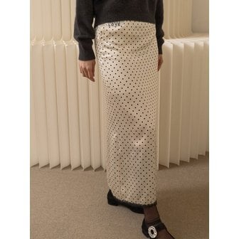 쏘리투머치러브 Polka Dot Satin Long Skirt_Cream
