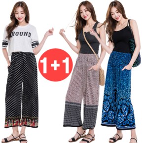 1+1(2장 묶음) 이라인 보더나염 아이스 9부 쿨 냉감 통바지 쿨링 냉장고 와이드팬츠