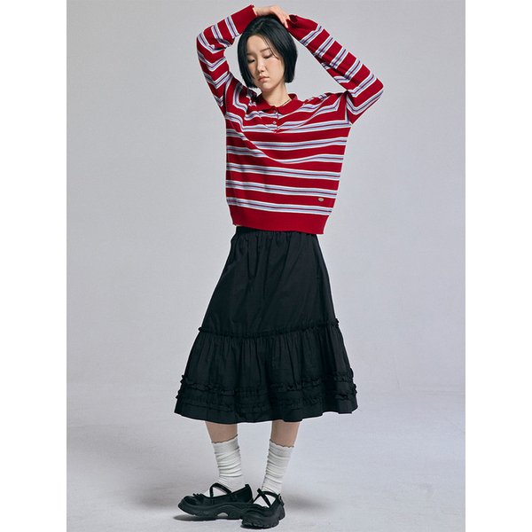 멀티 스트라이프 카라 니트 버건디