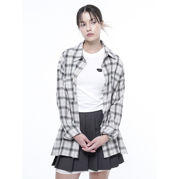 루즈피트 사이드 슬릿 체크셔츠 크림/W251SH01CR