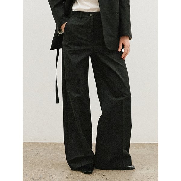 코튼 세미 와이드 슬랙스_BLACK