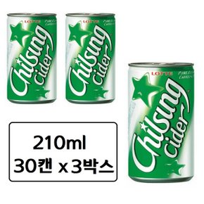 칠성 사이다 210ml x 90캔 (일반용,업소용 렌덤발송) 미니 캔 탄산 음료수