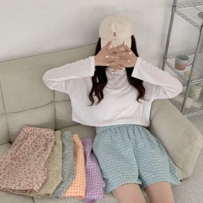 BNCW-C3011 여성 체크플라워 캐쥬얼 숏팬츠