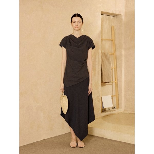 Cowl Neck Shirring Top Charcoal