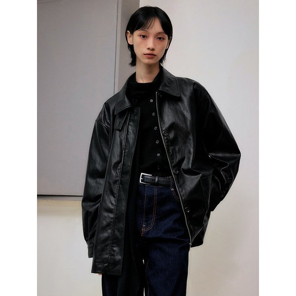 신세틱 레더 하프 자켓 [블랙]