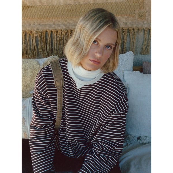 SHOOFL STRIPE OVER FIT SWEAT SHIRT [WINE]