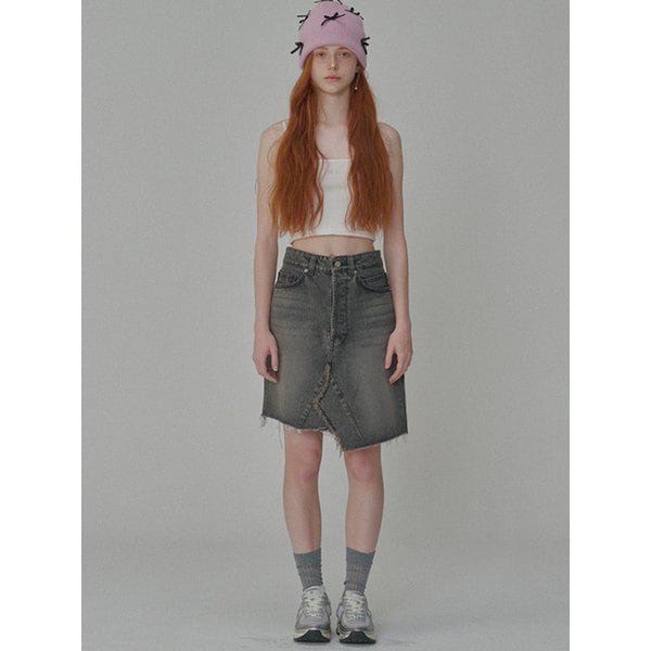 Destroyed Dark Denim Skirt_Gray