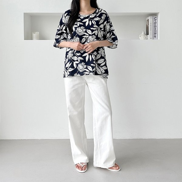 랜덤 여자 인견 패턴 프린팅 반팔 티셔츠 SDW-TSH-SSD1002074