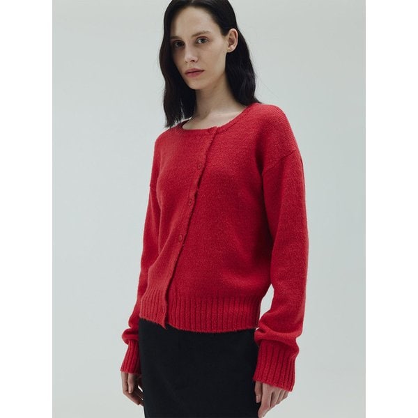 Diagonal button cardigan (Red)