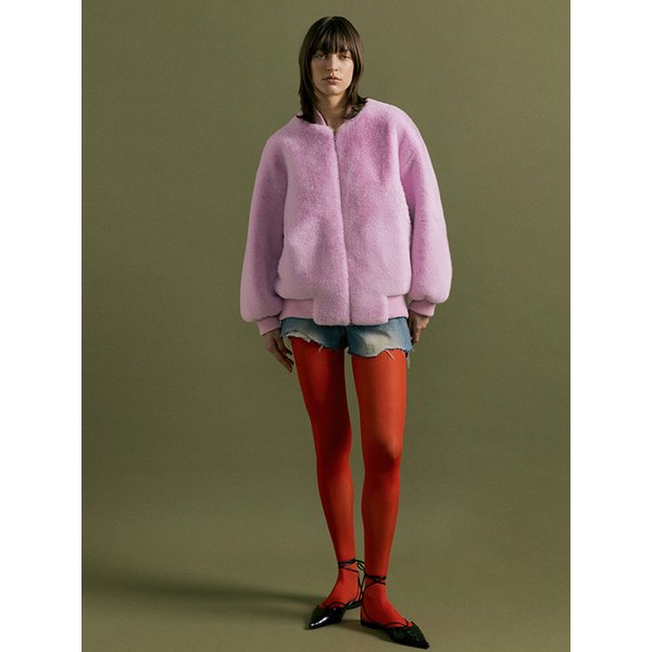 PIO overfit zip-up fur jumper [pink]