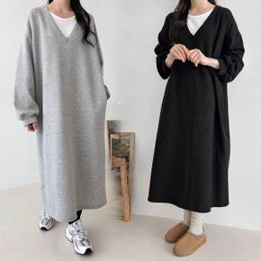 기모 오버핏 딥 브이넥 레이어드 롱 원피스 빅사이즈 임부복 R377_P440294884