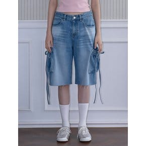 Ribbon Bermuda Denim Pants [Blue]