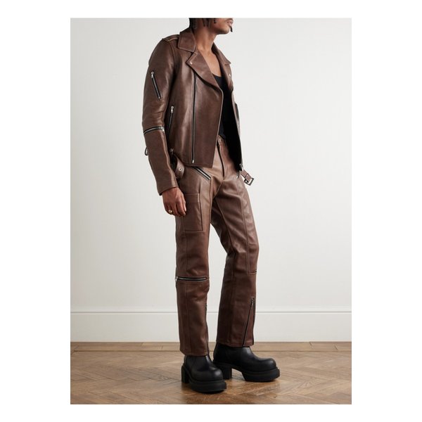 바우하우스 스투지 슬림핏 가죽 바이커 재킷 브라운 46376663162875942