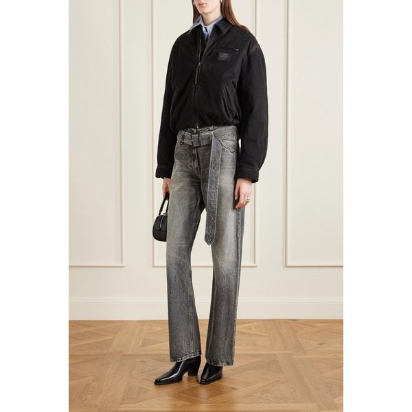 로고 패치 가죽 트리밍 디스트레스드 코튼 트윌 재킷 46376663162964225