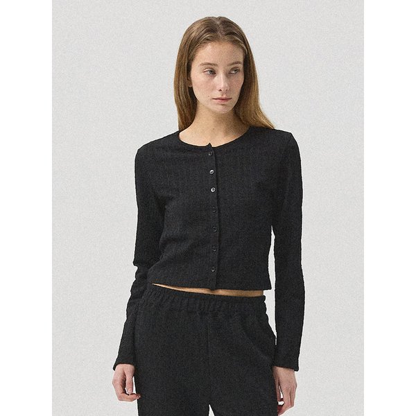 Selve Pleated Lace Cropped Cardigan_BLACK