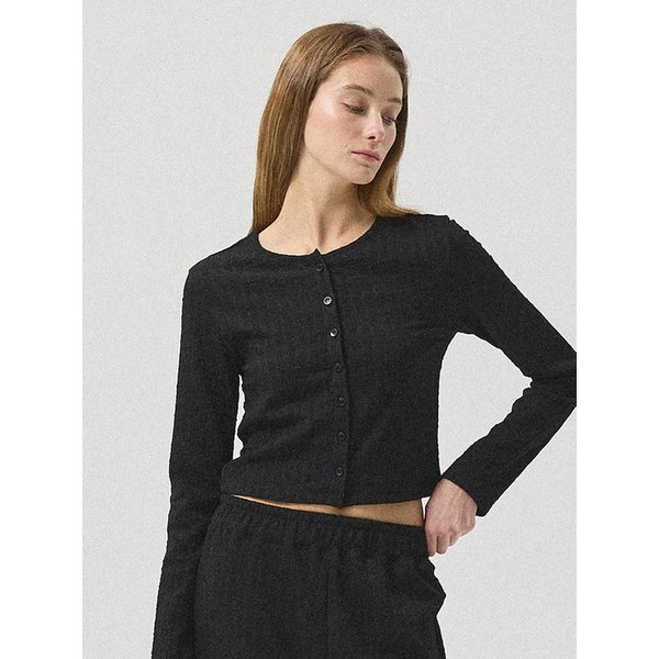 Selve Pleated Lace Cropped Cardigan_BLACK