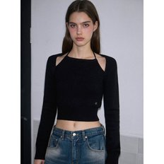 Cut-out Halter neck Knit [Black]