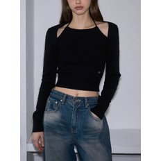 Cut-out Halter neck Knit [Black]