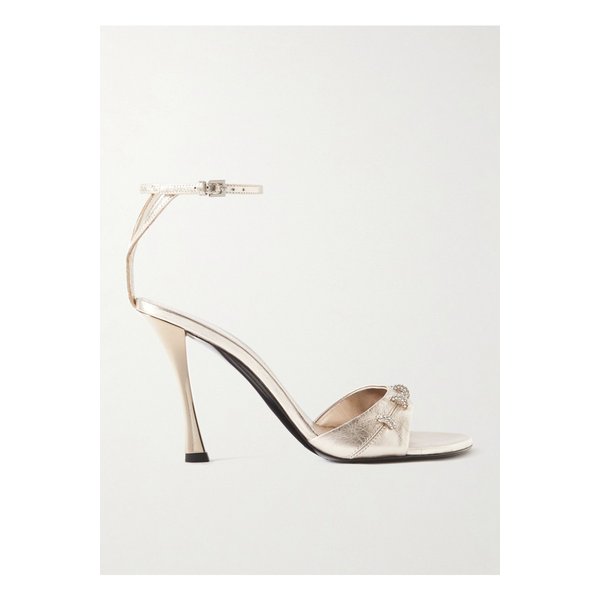 스티치 크리스털 장식 가죽 샌들 골드 1647597332913490