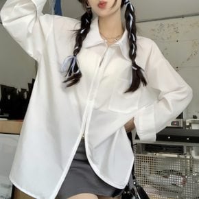 여성 빅카라 2way 지퍼 빅 포켓 실루엣 셔츠 남방