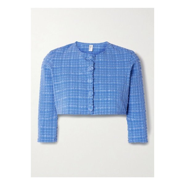 크롭 스트라이프 시어서커 가디건 블루 1647597356580251