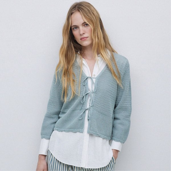 Openwork Cardigan with tie VERDE CLARO