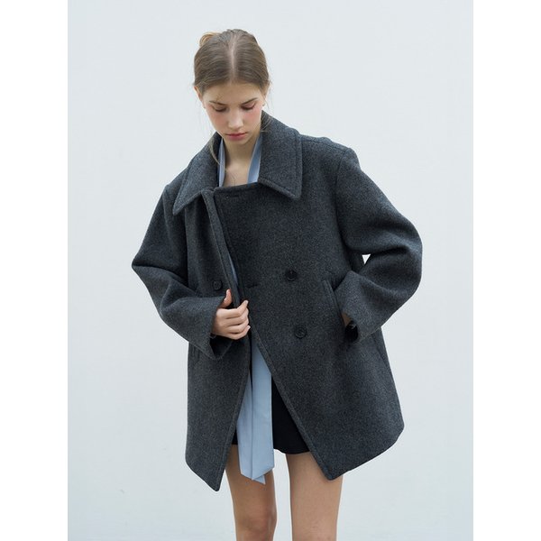 DOUBLE BREASTED BUTTON HALF COAT_CHARCOAL