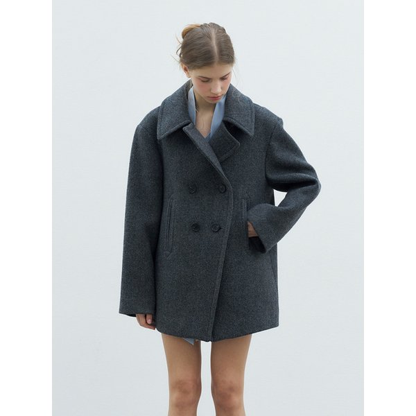 DOUBLE BREASTED BUTTON HALF COAT_CHARCOAL