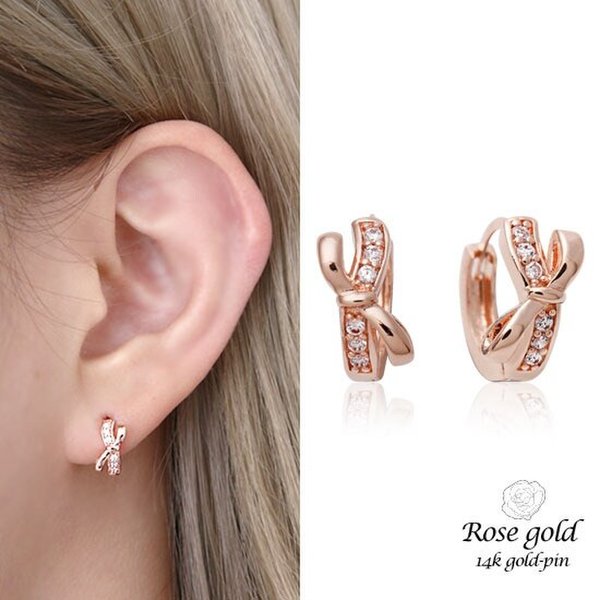 14K Gold-pin 귀걸이 로즈골드 원터치링 MS310