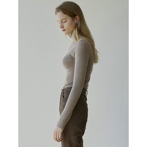 SOFT SLIM TURTLENECK TEE_LIGHT BROWN