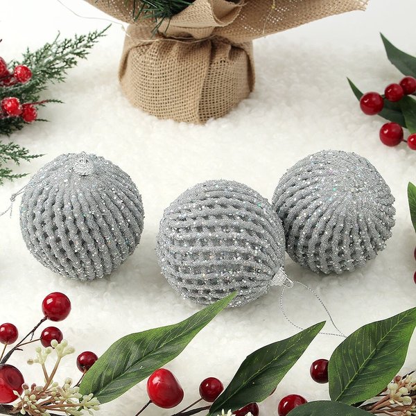 로열실버 글리터 장식볼 3p세트(8cm) (글리터파티)