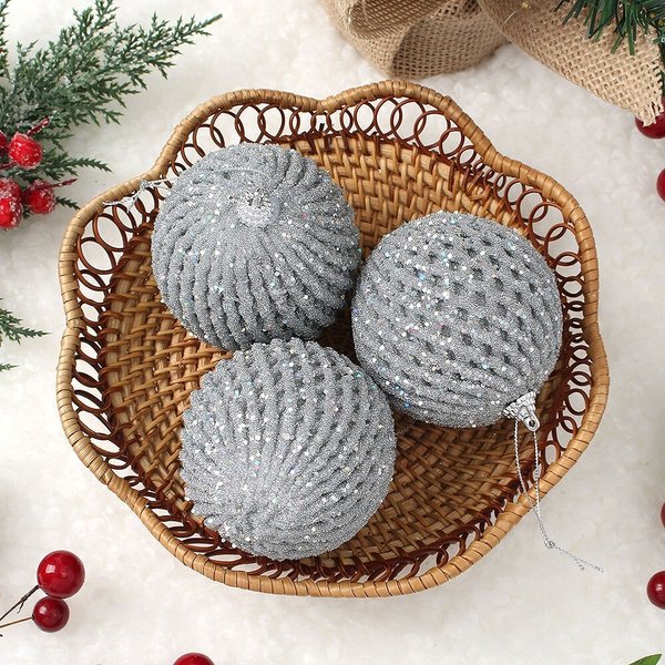 로열실버 글리터 장식볼 3p세트(8cm) (글리터파티)