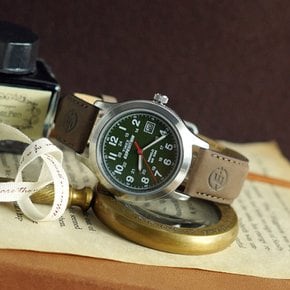 익스페디션 메탈 39mm 필드워치 남성 가죽시계 그린다이얼