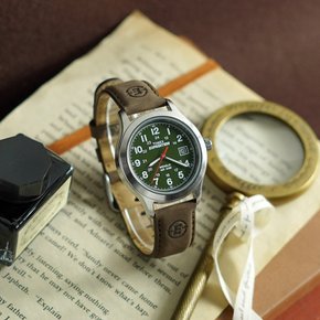 익스페디션 메탈 39mm 필드워치 남성 가죽시계 그린다이얼