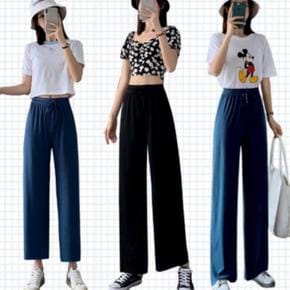 여성 여자 여름 플 베이직 와이드 밴딩 일자 팬츠 편한 고무줄 바지 주름옷 2종 5color