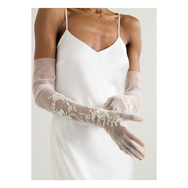 하프페니 런던 엘리자베스 크리스털 시퀸 장식 튤 장갑 화이트 1647597335806725