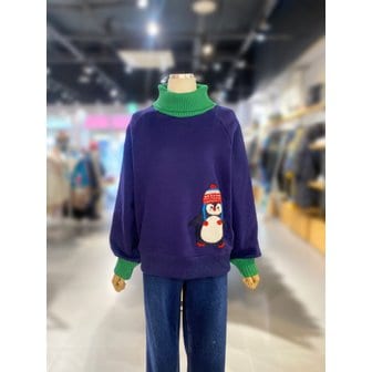 베네통 [여주점] 목폴라 배색 펭귄 티셔츠 (BATS92461)