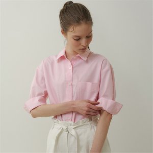 blank03 [딘디착용][블랭크03] boxy cotton pocket shirt [Italian fabric] (pink stripe)