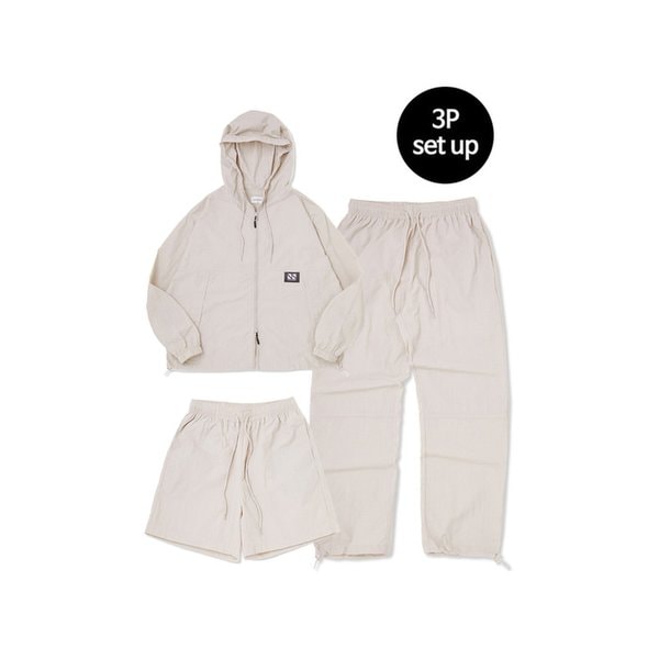 Hoodie Zip Up 3-Piece Full Set Up (Beige) CSOs-002 [Unisex]