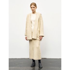 ALPACA BOUCLE HOODED KNIT COAT_MELANGE IVORY