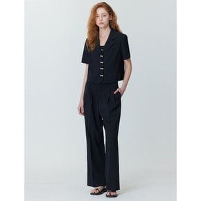 Ribbon button short-sleeved crop jacket_black