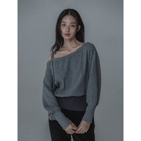 OFF-SHOULDER SIDE BUTTON KNIT_GREY DARKGREY