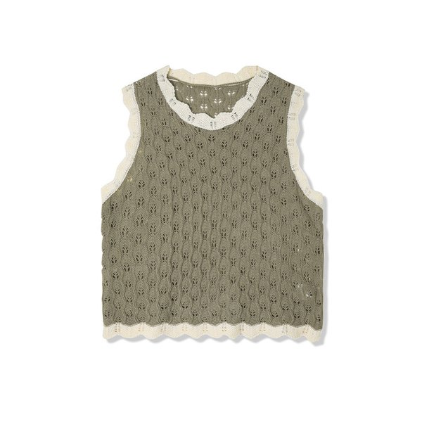 여성 라운드넥 스카시 조직 니트 베스트 (KHAKI) (HY8VE51)